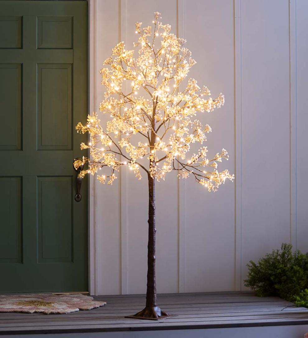 Plow & Hearth Home Accents Indoor Living Indoor/Outdoor Electric Lighted Baby'S Breath Trees