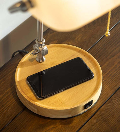 Plow & Hearth Home Accents Indoor Living Banker'S Desk Lamp With Wireless Charging Station