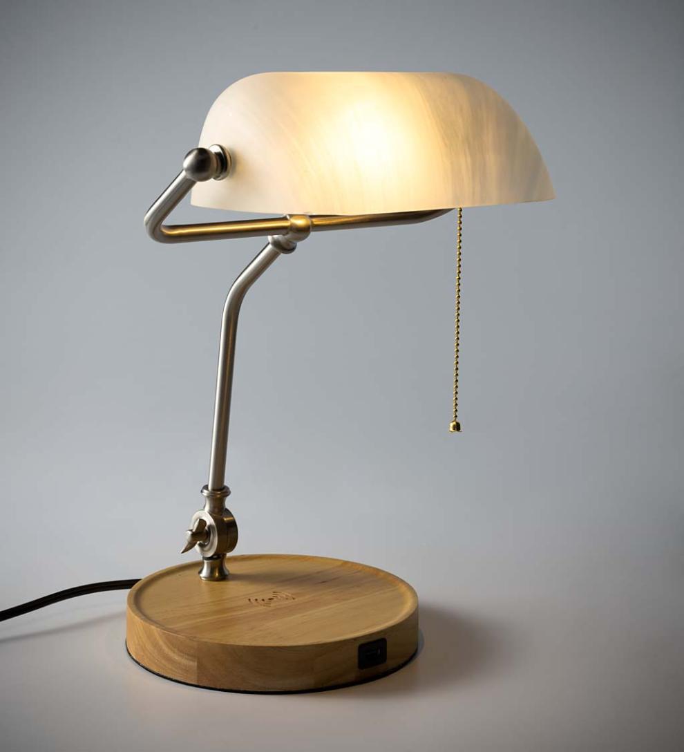Plow & Hearth Home Accents Indoor Living Banker'S Desk Lamp With Wireless Charging Station