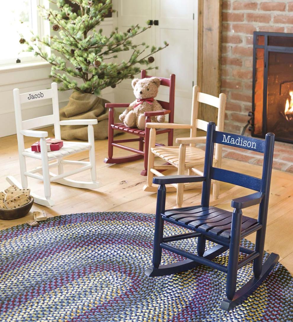 Plow & Hearth Chairs & Rockers Indoor Living Child'S Oak Ladderback Rocker - Optional Personalization