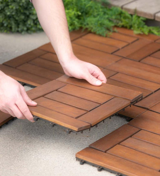 Plow & Hearth Doormats & Boot Trays Outdoor Living 12" Sq. Eucalyptus Wood Tiles, Box Of 12