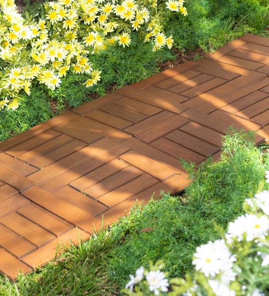 Plow & Hearth Doormats & Boot Trays Outdoor Living 12" Sq. Eucalyptus Wood Tiles, Box Of 12