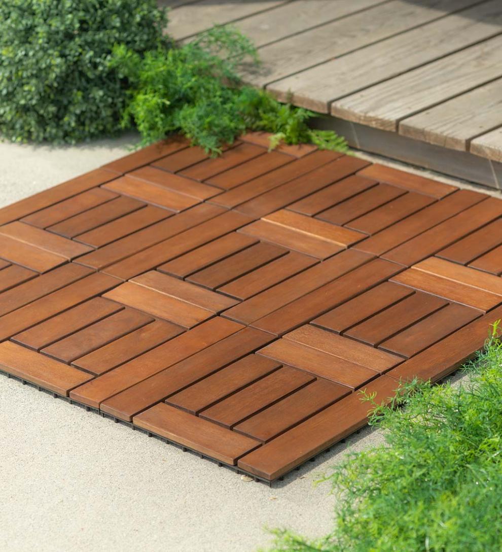 Plow & Hearth Doormats & Boot Trays Outdoor Living 12" Sq. Eucalyptus Wood Tiles, Box Of 12