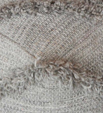 Plow & Hearth Home Accents Indoor Living Zigzag Fringe Wool Pouf, 18" Sq. - Gray