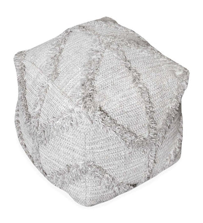 Plow & Hearth Home Accents Indoor Living Zigzag Fringe Wool Pouf, 18" Sq. - Gray
