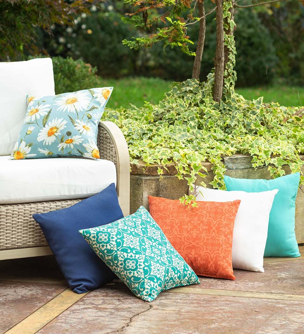 Plow & Hearth Outdoor Furniture Cushions Outdoor Living Polyester Classic Throw Pillow, 22" Sq. X 8" - Forest Green