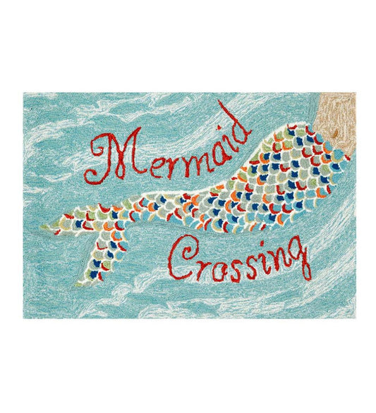 Plow & Hearth Bath Accessories Indoor Living Mermaid Crossing Accent Rug, 24"W X 36"L