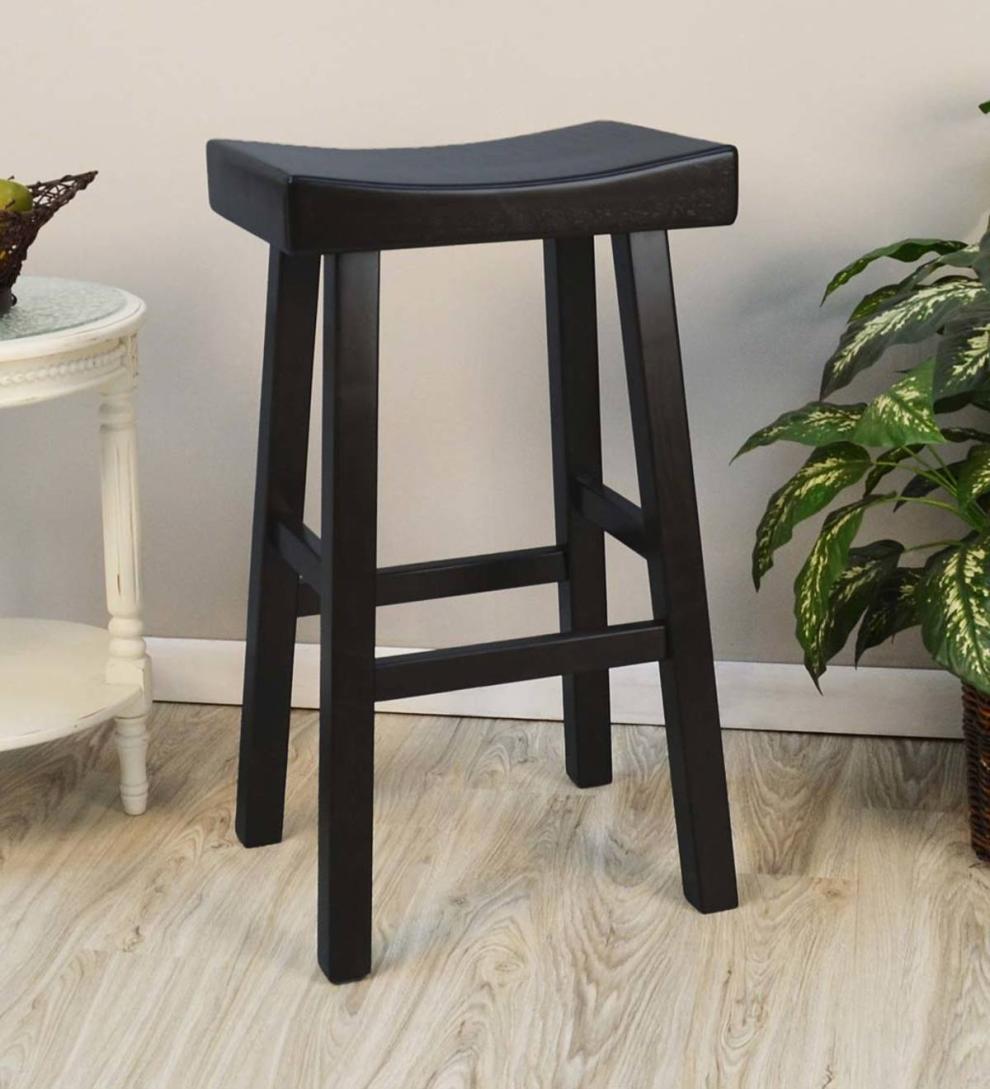 Plow & Hearth Kitchen & Bar Stools Indoor Living 30" Wood Saddle Bar Stool - Antique White