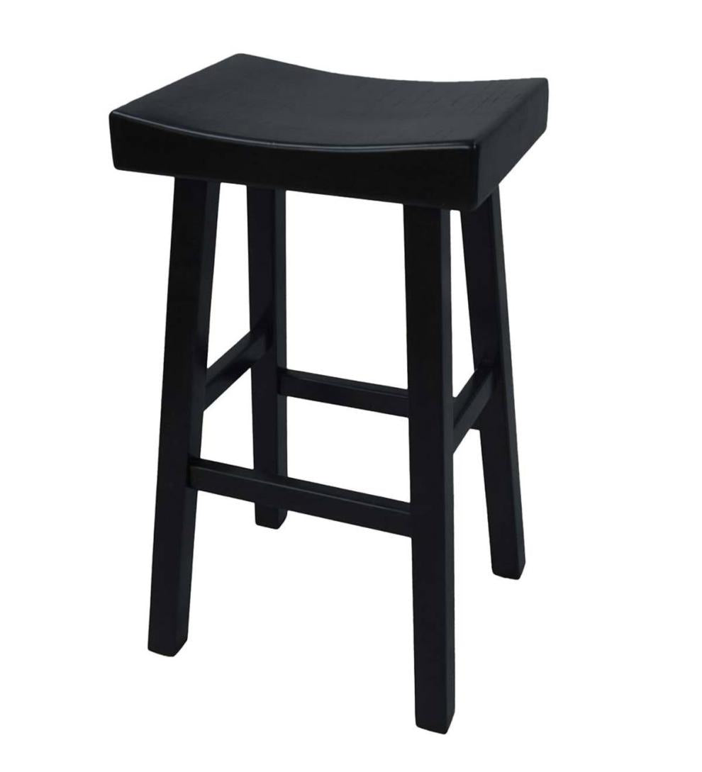 Plow & Hearth Kitchen & Bar Stools Indoor Living 30" Wood Saddle Bar Stool - Antique White