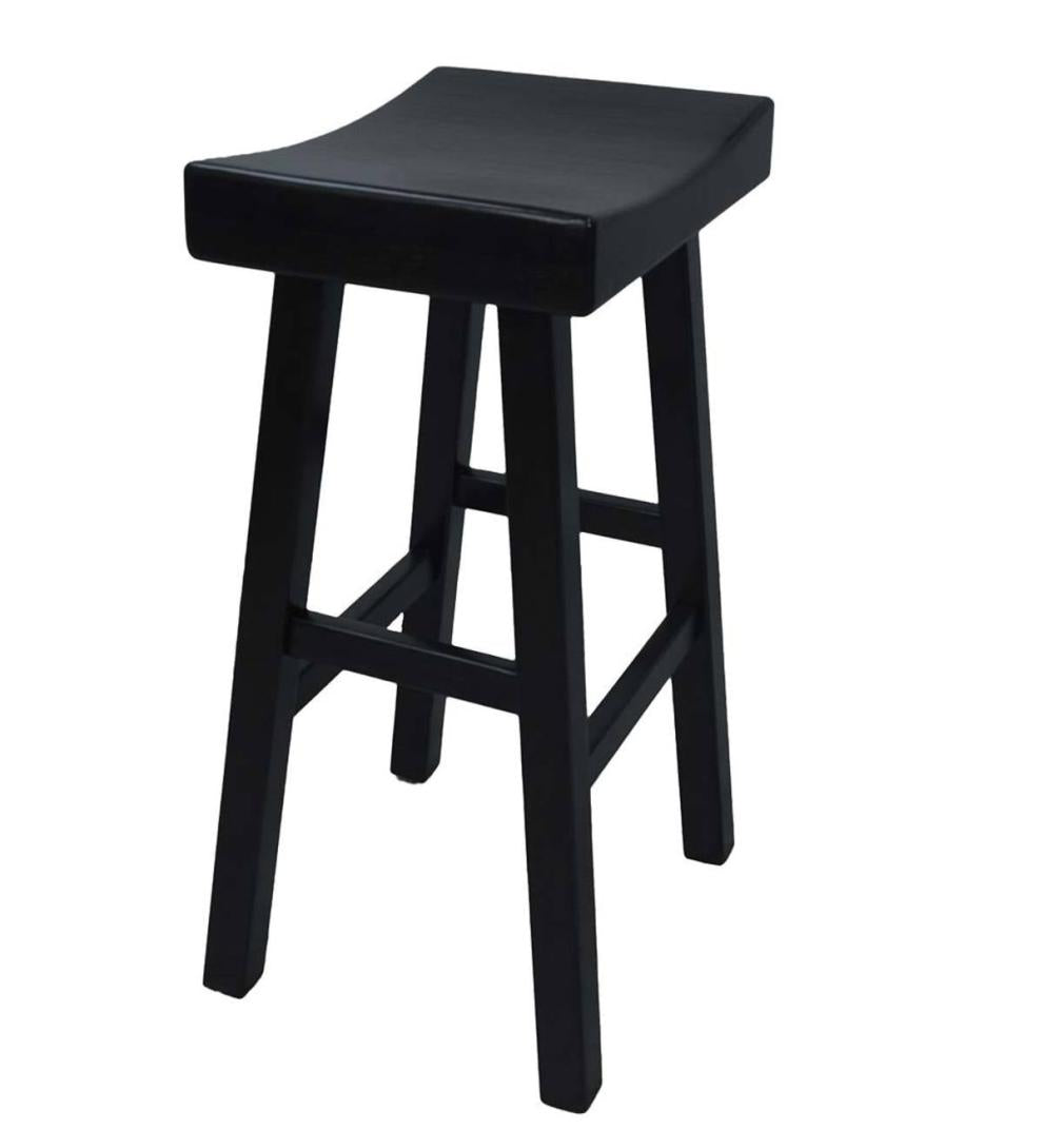 Plow & Hearth Kitchen & Bar Stools Indoor Living 30" Wood Saddle Bar Stool - Antique White