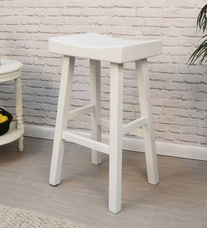Plow & Hearth Kitchen & Bar Stools Indoor Living 30" Wood Saddle Bar Stool - Antique White