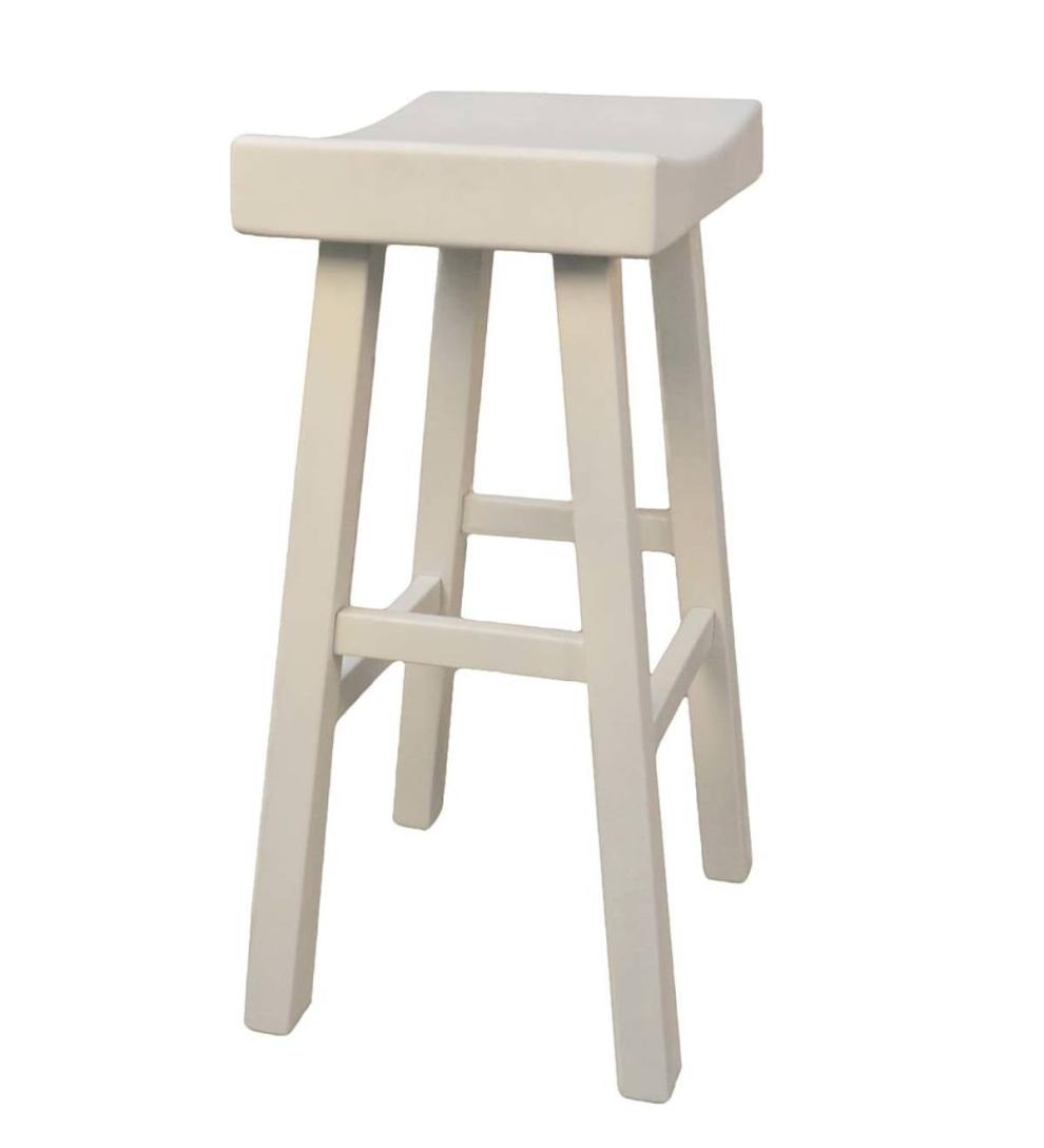 Plow & Hearth Kitchen & Bar Stools Indoor Living 30" Wood Saddle Bar Stool - Antique White