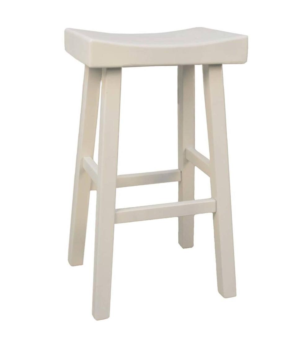 Plow & Hearth Kitchen & Bar Stools Indoor Living 30" Wood Saddle Bar Stool - Antique White