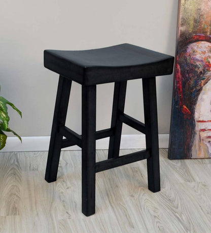 Plow & Hearth Kitchen & Bar Stools Indoor Living 25" Wood Saddle Counter Stool - Antique White