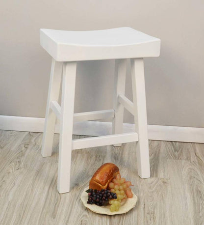 Plow & Hearth Kitchen & Bar Stools Indoor Living 25" Wood Saddle Counter Stool - Antique White