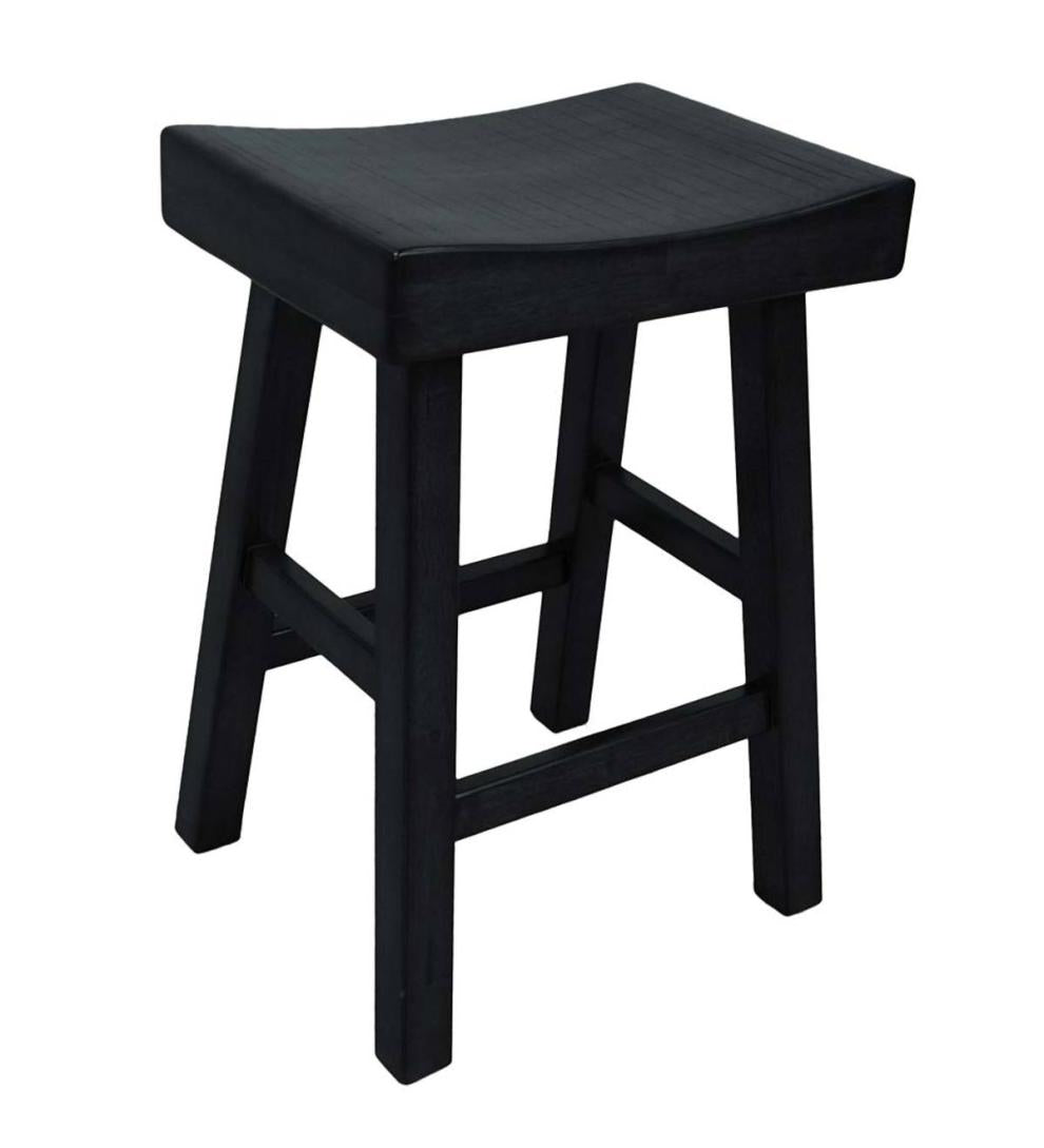 Plow & Hearth Kitchen & Bar Stools Indoor Living 25" Wood Saddle Counter Stool - Antique White