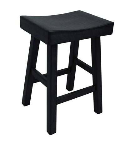 Plow & Hearth Kitchen & Bar Stools Indoor Living 25" Wood Saddle Counter Stool - Antique White