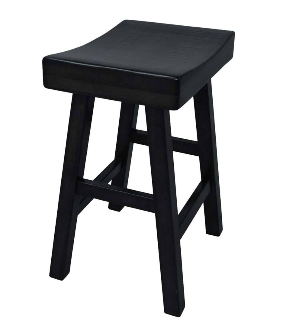 Plow & Hearth Kitchen & Bar Stools Indoor Living 25" Wood Saddle Counter Stool - Antique White