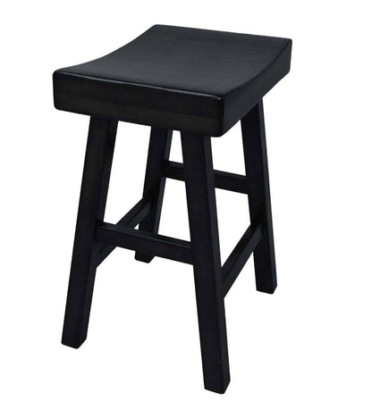 Plow & Hearth Kitchen & Bar Stools Indoor Living 25" Wood Saddle Counter Stool - Antique White