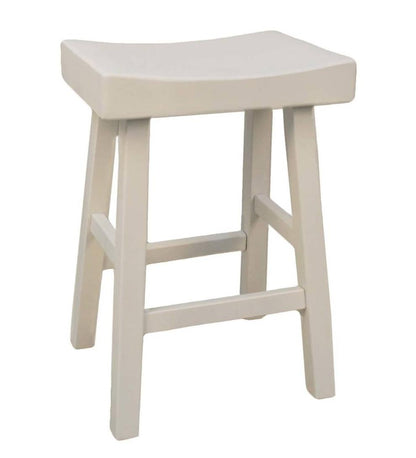 Plow & Hearth Kitchen & Bar Stools Indoor Living 25" Wood Saddle Counter Stool - Antique White