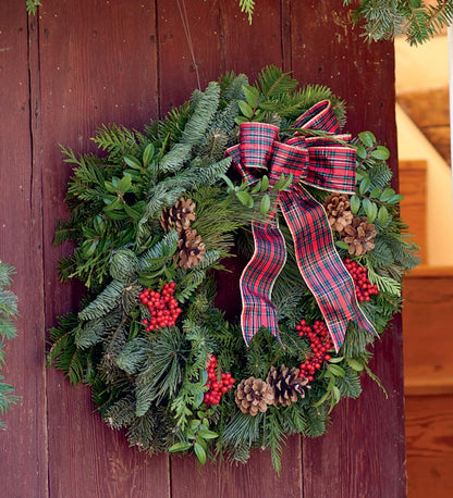 Plow & Hearth Home Accents Indoor Living Holiday Woodland Evergreens 30"Wreath With Bow