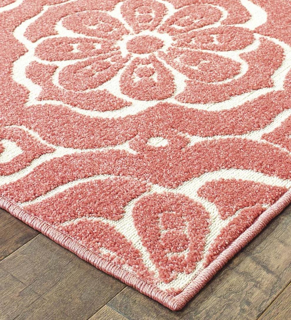 Plow & Hearth Synthetic Rugs Indoor Living Indoor/Outdoor Clearwater Tile Rug, 8' X 10' - Berry