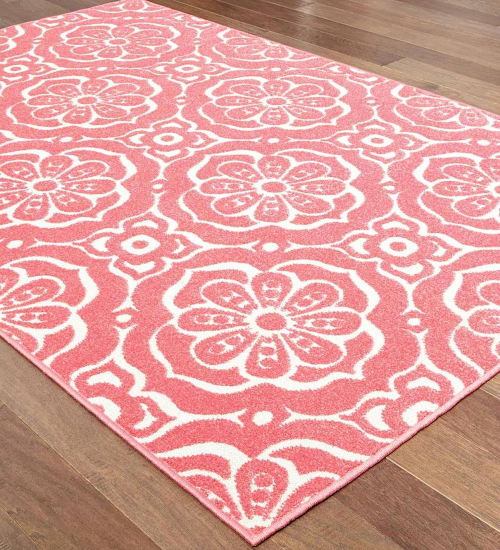 Plow & Hearth Synthetic Rugs Indoor Living Indoor/Outdoor Clearwater Tile Rug, 8' X 10' - Berry