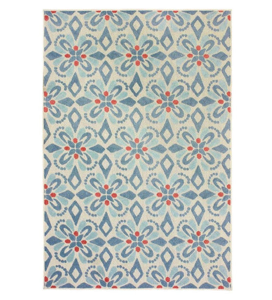 Plow & Hearth Synthetic Rugs Indoor Living Indoor/Outdoor Clearwater Print Rug, 8' X 10' - Blue