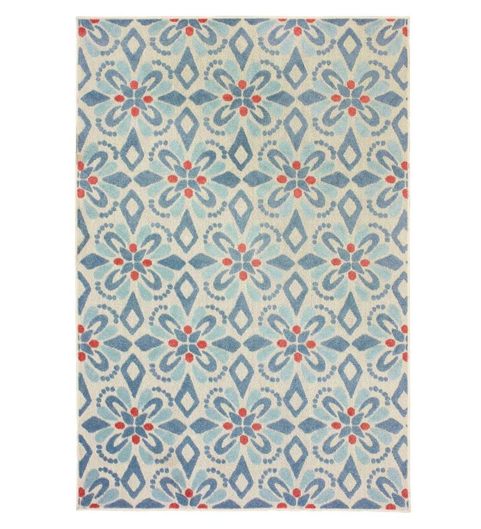 Plow & Hearth Synthetic Rugs Indoor Living Indoor/Outdoor Clearwater Print Rug, 8' X 10' - Blue