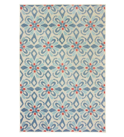 Plow & Hearth Synthetic Rugs Indoor Living Indoor/Outdoor Clearwater Print Rug, 8' X 10' - Blue
