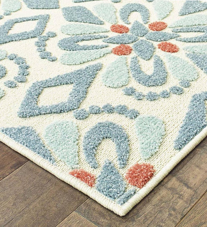 Plow & Hearth Synthetic Rugs Indoor Living Indoor/Outdoor Clearwater Print Rug, 8' X 10' - Blue