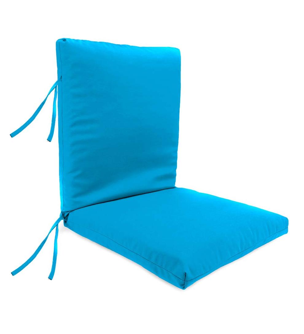 Plow & Hearth Outdoor Furniture Cushions Outdoor Living Sunbrella Classic High Back Chair Cushion With Ties, 46" X 20" X 4" With Hinge 19" From Bottom - Beachglass