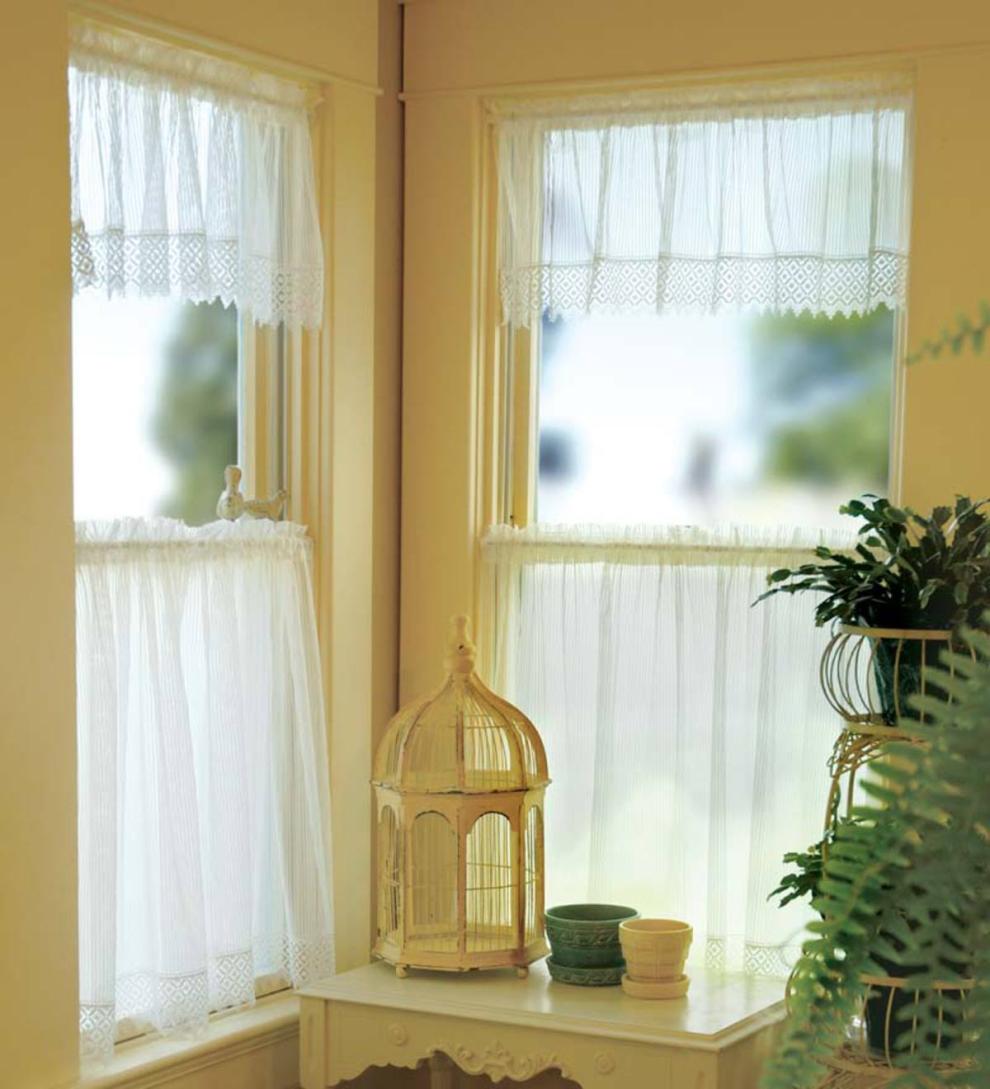Plow & Hearth Sheers Indoor Living 48"X 24"Chelsea Lace Tier - Flax