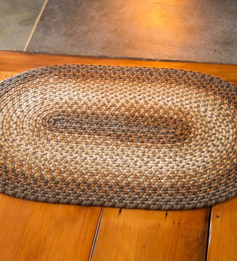 Plow & Hearth Stair Treads & Rug Pads Indoor Living Usa-Made Wool Braided Virginia Stair Tread, 8" X 28" - Cappuccino