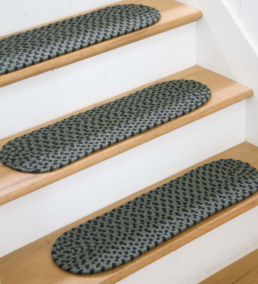 Plow & Hearth Stair Treads & Rug Pads Indoor Living Usa-Made Wool Braided Virginia Stair Tread, 8" X 28" - Cappuccino