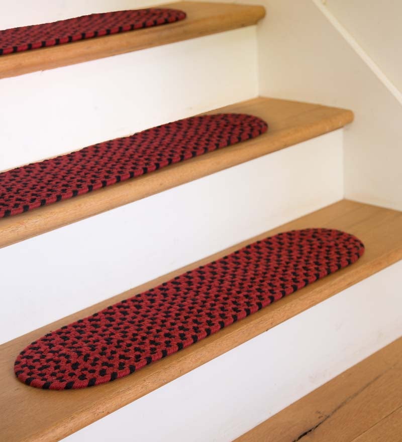 Plow & Hearth Stair Treads & Rug Pads Indoor Living Usa-Made Wool Braided Virginia Stair Tread, 8" X 28" - Cappuccino