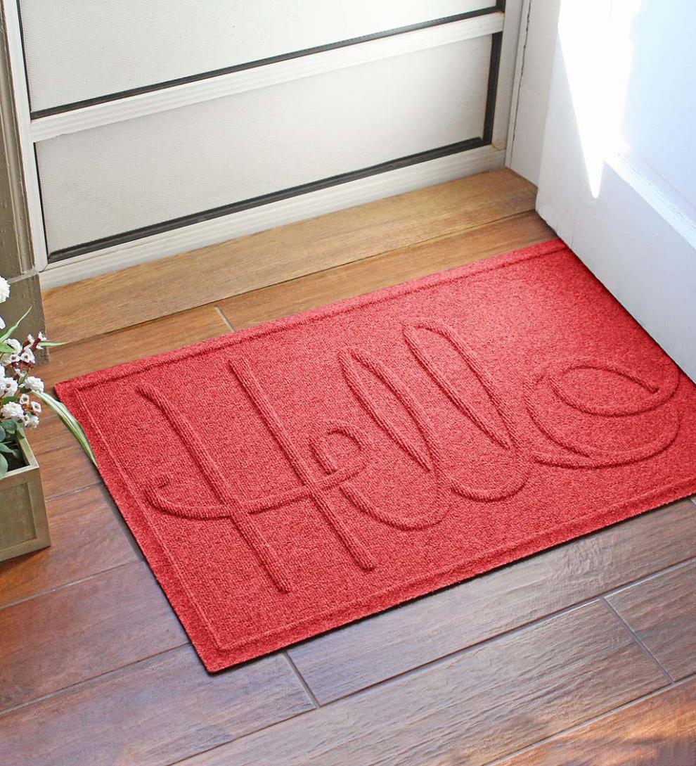 Plow & Hearth Doormats Indoor Living Waterhog Indoor/Outdoor Hello Doormat, 2' X 3' - Bordeaux