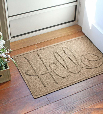 Plow & Hearth Doormats Indoor Living Waterhog Indoor/Outdoor Hello Doormat, 2' X 3' - Bordeaux