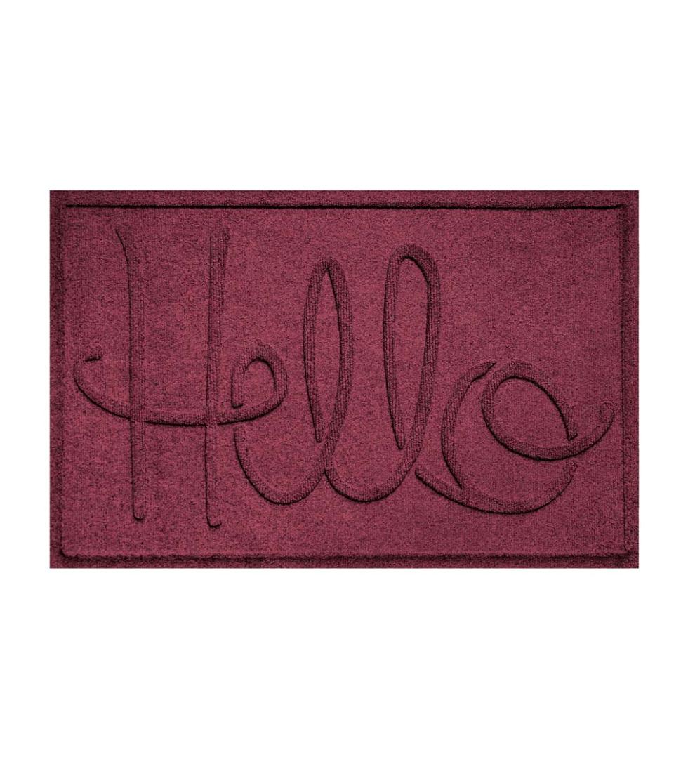 Plow & Hearth Doormats Indoor Living Waterhog Indoor/Outdoor Hello Doormat, 2' X 3' - Bordeaux
