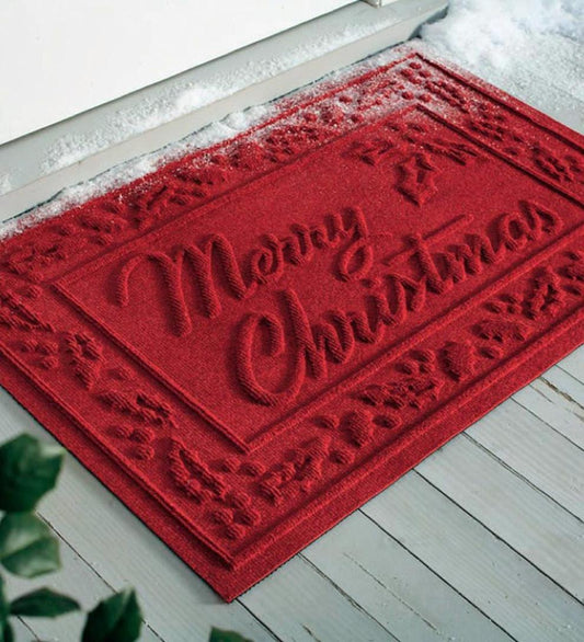 Plow & Hearth Doormats Indoor Living Waterhog Merry Christmas Doormat, 20" X 30" - Green