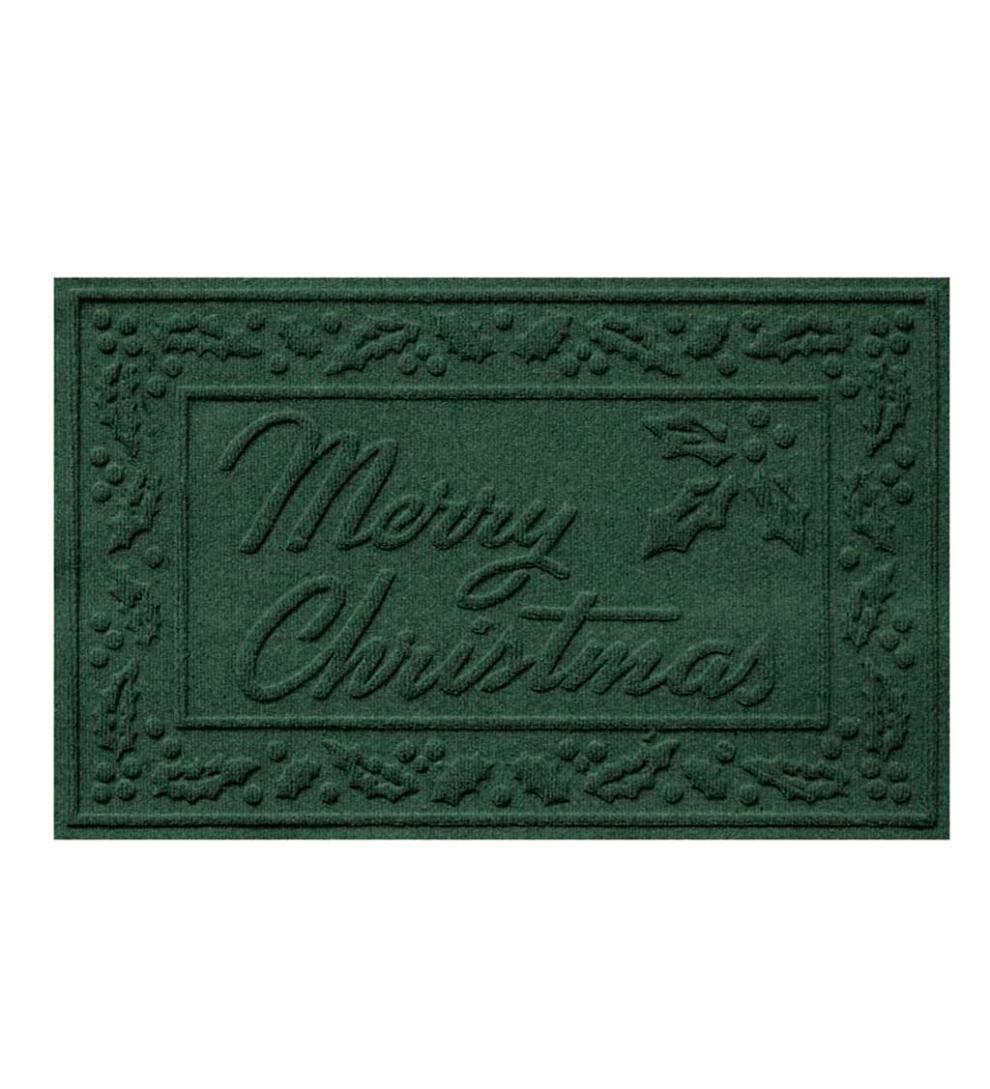 Plow & Hearth Doormats Indoor Living Waterhog Merry Christmas Doormat, 20" X 30" - Green