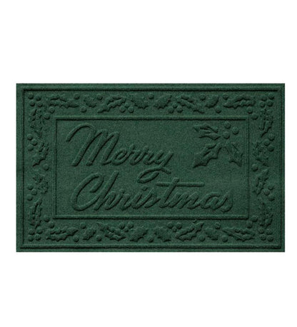 Plow & Hearth Doormats Indoor Living Waterhog Merry Christmas Doormat, 20" X 30" - Green
