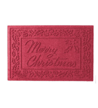 Plow & Hearth Doormats Indoor Living Waterhog Merry Christmas Doormat, 20" X 30" - Green