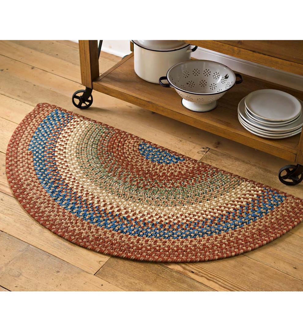 Plow & Hearth Small Accent Rugs Indoor Living Braided Polypro Roanoke Half Round Rug , 2' X 4' - Black Multi