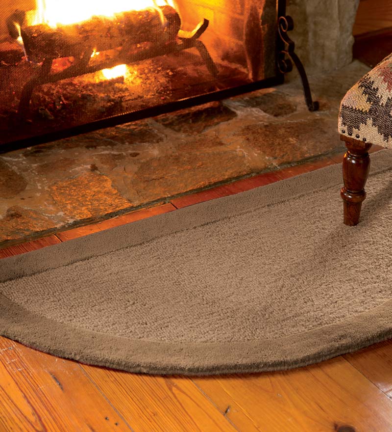 Plow & Hearth Hearth Rugs Fireplace & Hearth Madrid Banded Half-Round Hearth Rug, 2' X 4' - Charcoal Brown