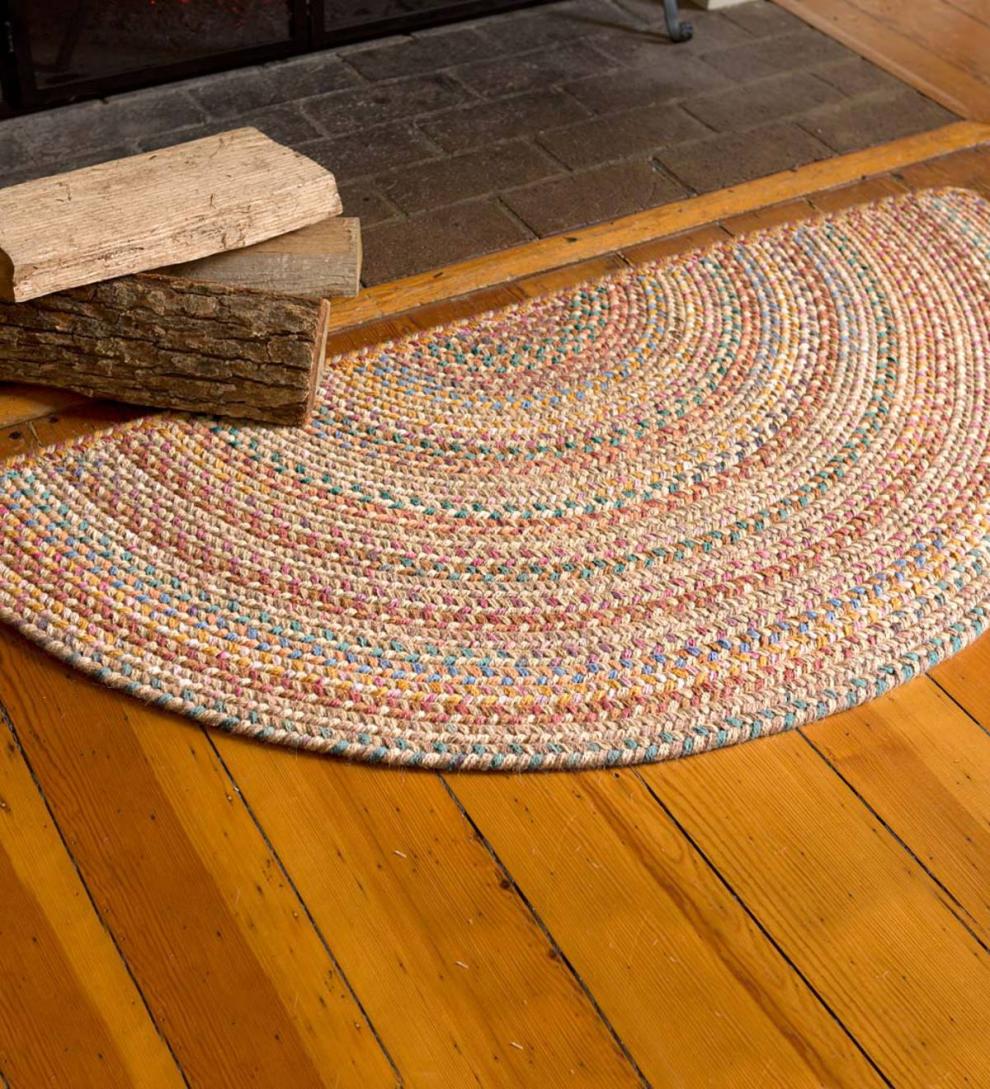 Plow & Hearth Hearth Rugs Fireplace & Hearth Blue Ridge Half Round Wool Braided Rug, 2' X 4' - Moss Multi