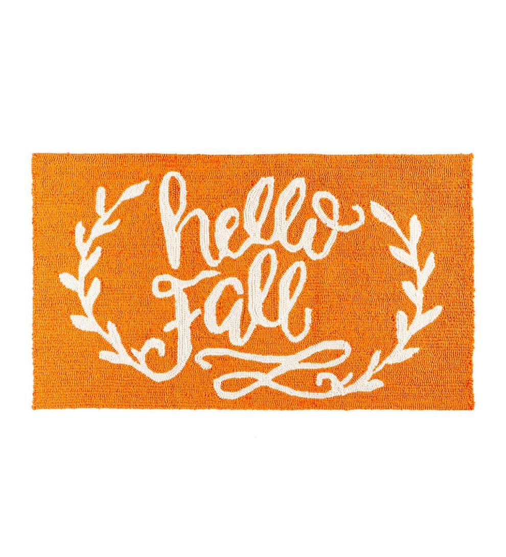 Plow & Hearth Home Accents Indoor Living Indoor/Outdoor Hooked Hello Fall Rug, 24" X 42"