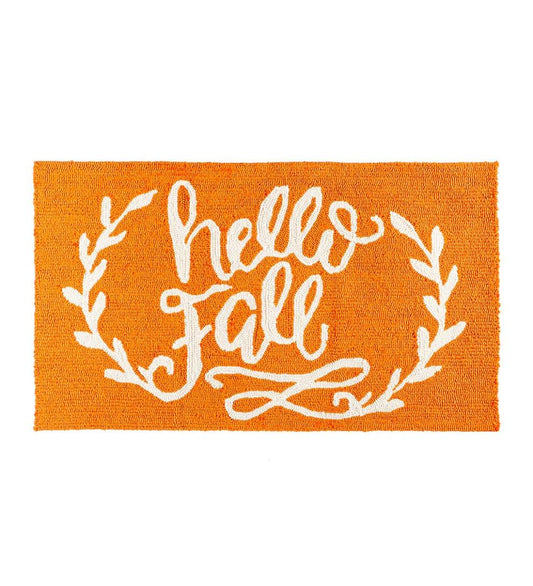Plow & Hearth Home Accents Indoor Living Indoor/Outdoor Hooked Hello Fall Rug, 24" X 42"