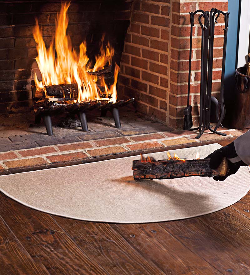 Plow & Hearth Wood Stove Accessories Fireplace & Hearth Flame Resistant Fiberglass Half Round Hearth Rug, 27" X 48" - Blue