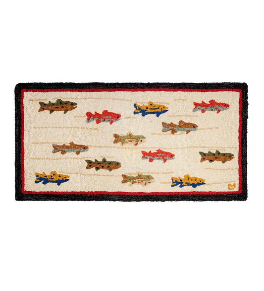 Plow & Hearth Hearth Rugs Fireplace & Hearth Summer Trout Hand-Hooked Wool Rug, 24" X 48"